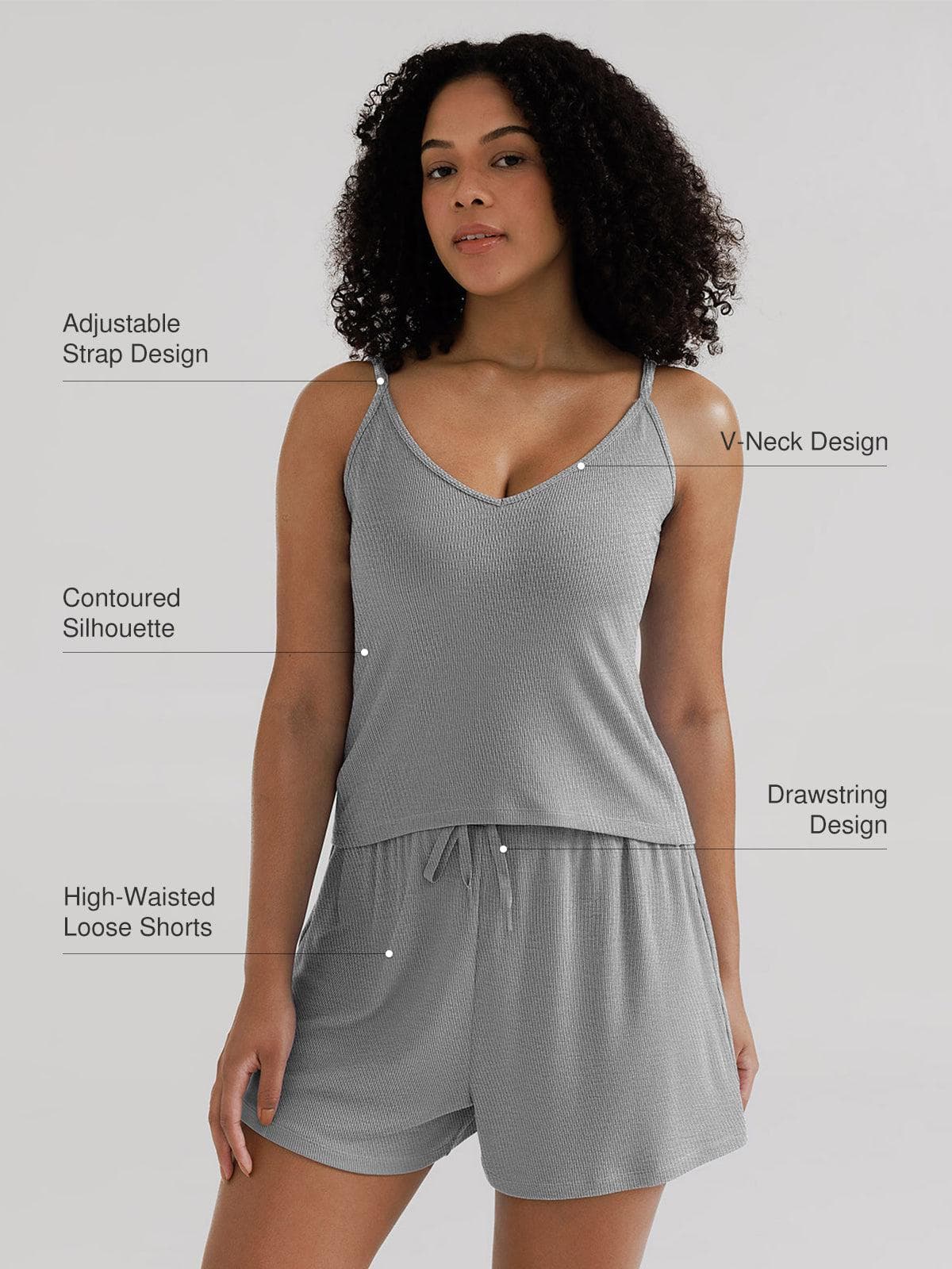 【新品未使用】Plage Narrow Camisole Salopette Modal Cami & Short Pajama Set | V-Neck Spaghetti Straps – Popilush