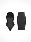 Black shapewear bodysuit skirt set by Popilush®, sculpting design