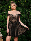 Popilush® Off-The-Shoulder Sculpting Corset Fit & Flare Mini Dress