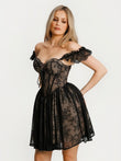 Popilush® Green Floral / XS Off-The-Shoulder Sculpting Corset Fit & Flare Mini Dress