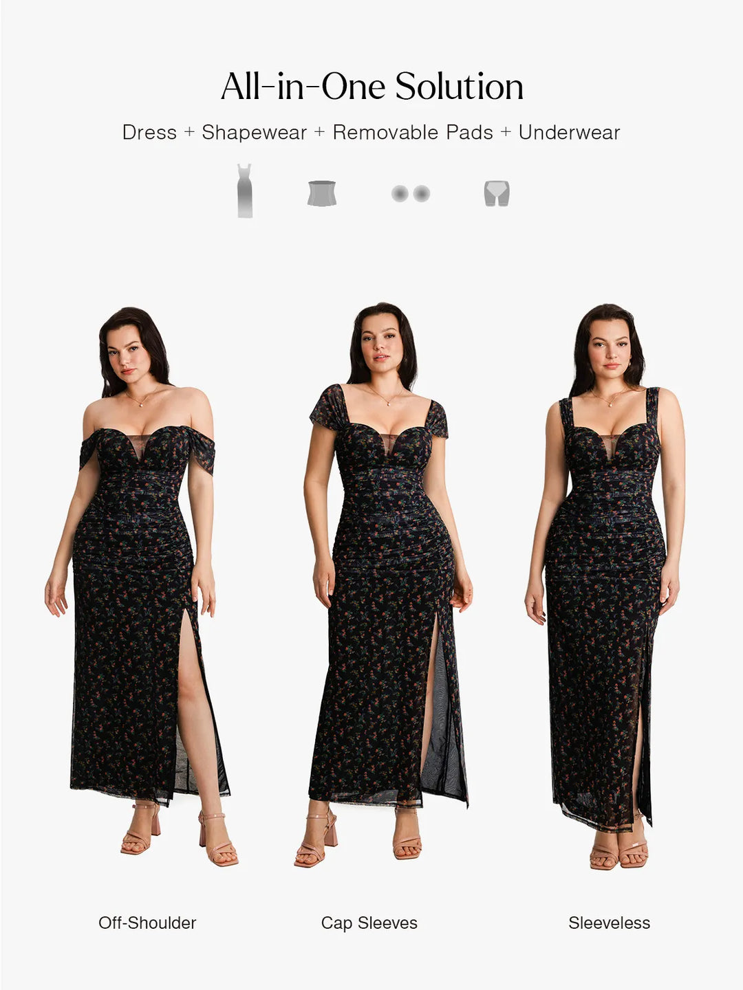 Popilush® Off-The-Shoulder Sculpting Floral Print Maxi Dress