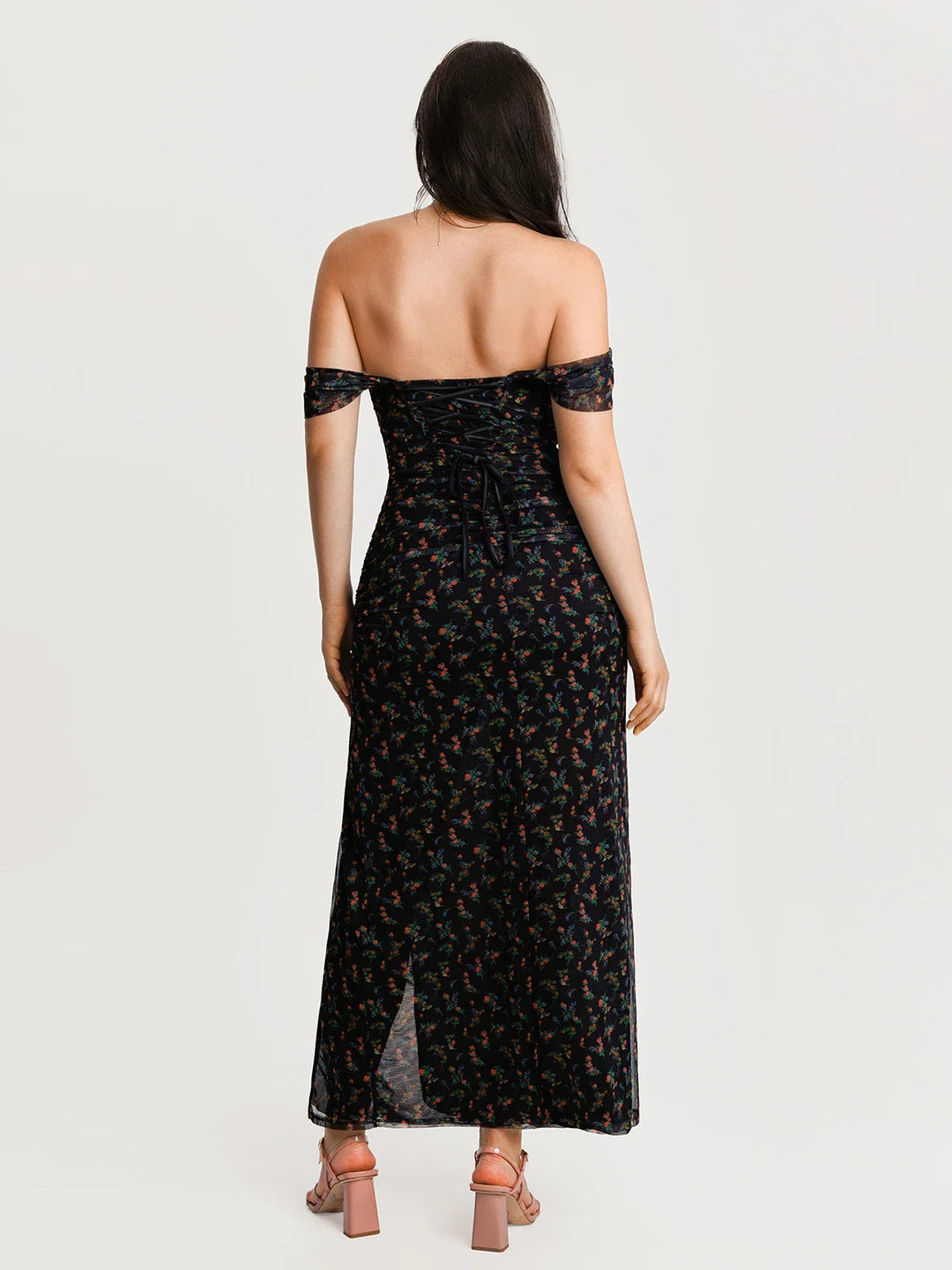 Popilush® Off-The-Shoulder Sculpting Floral Print Maxi Dress