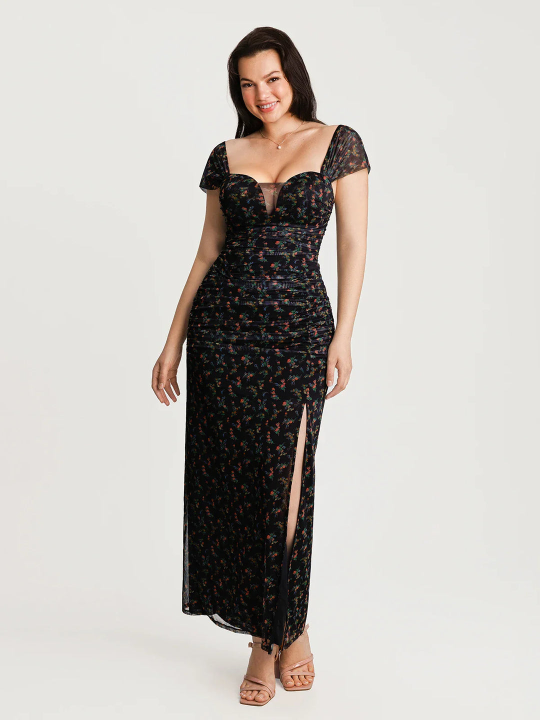 Popilush® Off-The-Shoulder Sculpting Floral Print Maxi Dress