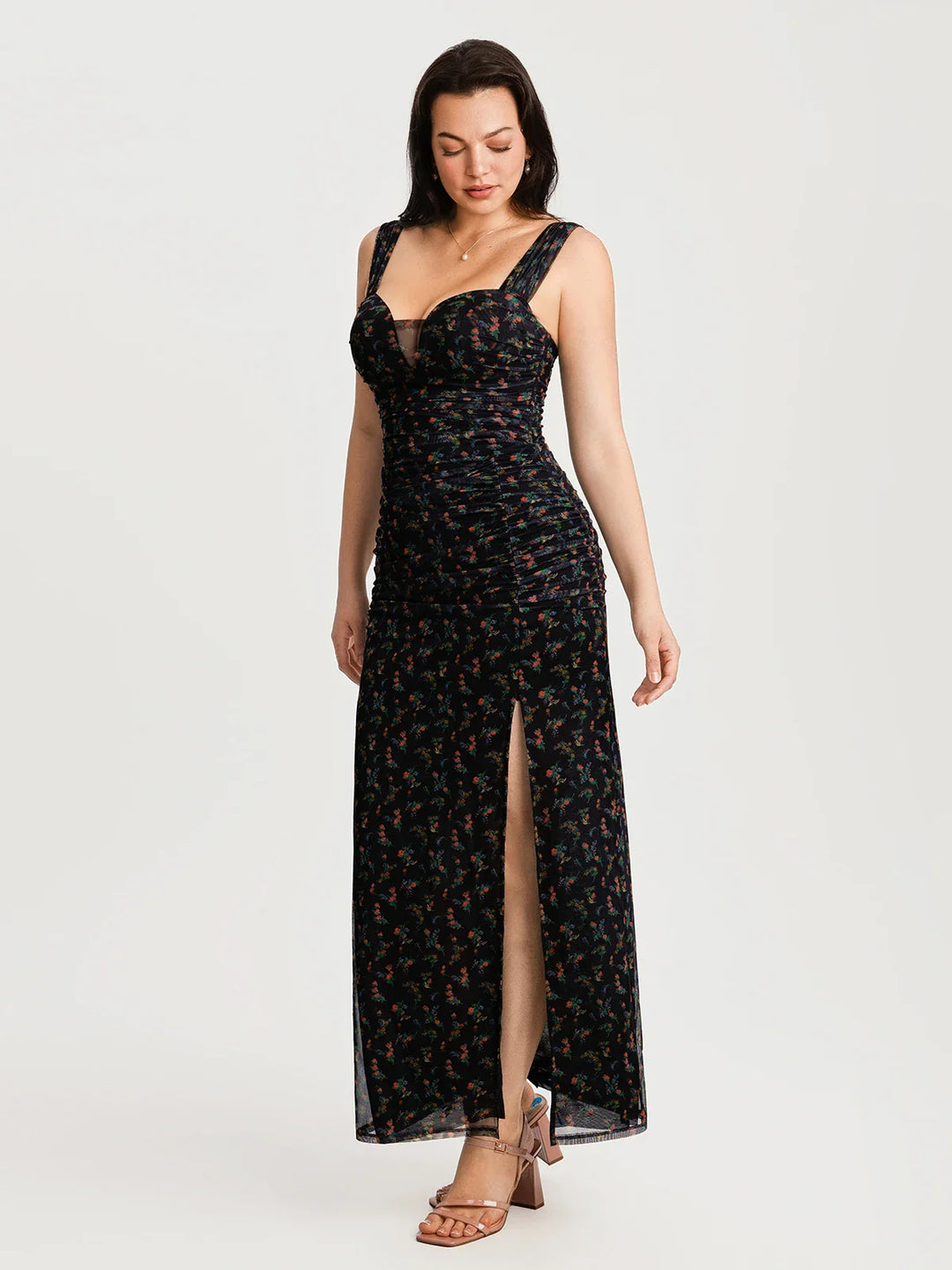 Popilush® Off-The-Shoulder Sculpting Floral Print Maxi Dress