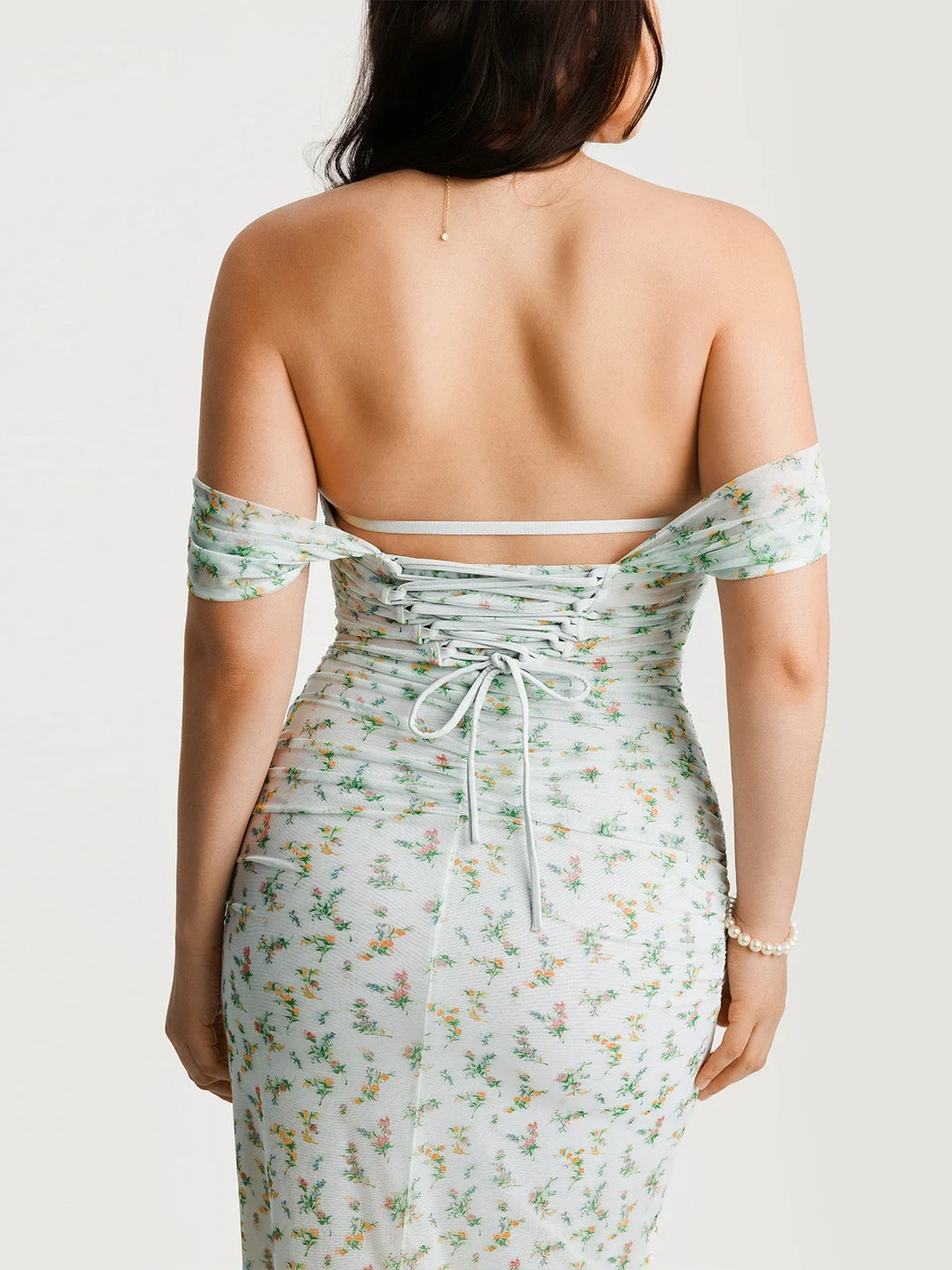 Popilush® Off-The-Shoulder Sculpting Floral Print Maxi Dress
