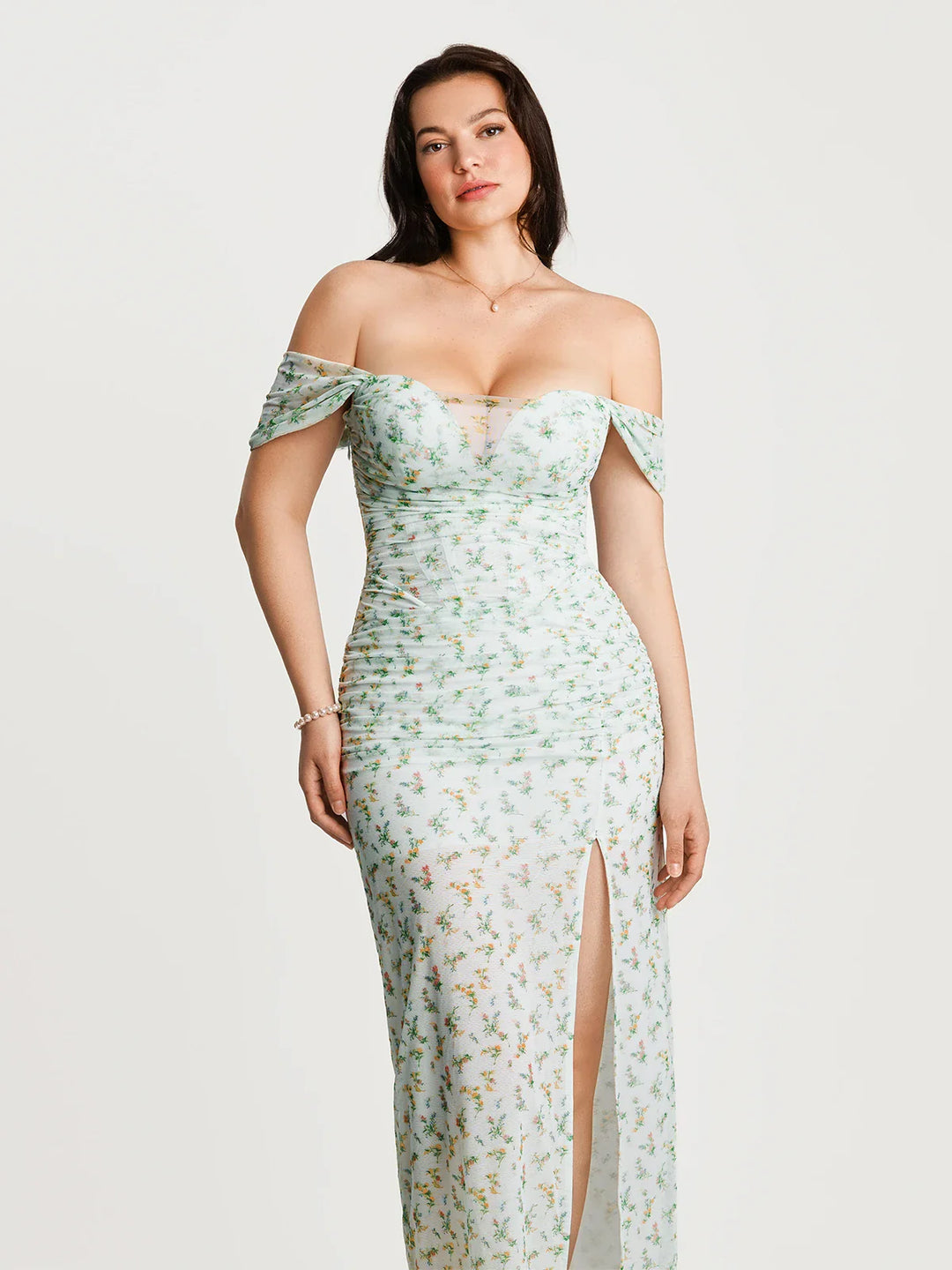 Popilush® Off-The-Shoulder Sculpting Floral Print Maxi Dress
