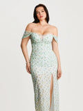 Popilush® Off-The-Shoulder Sculpting Floral Print Maxi Dress