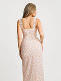 Popilush® Off-The-Shoulder Sculpting Floral Print Maxi Dress