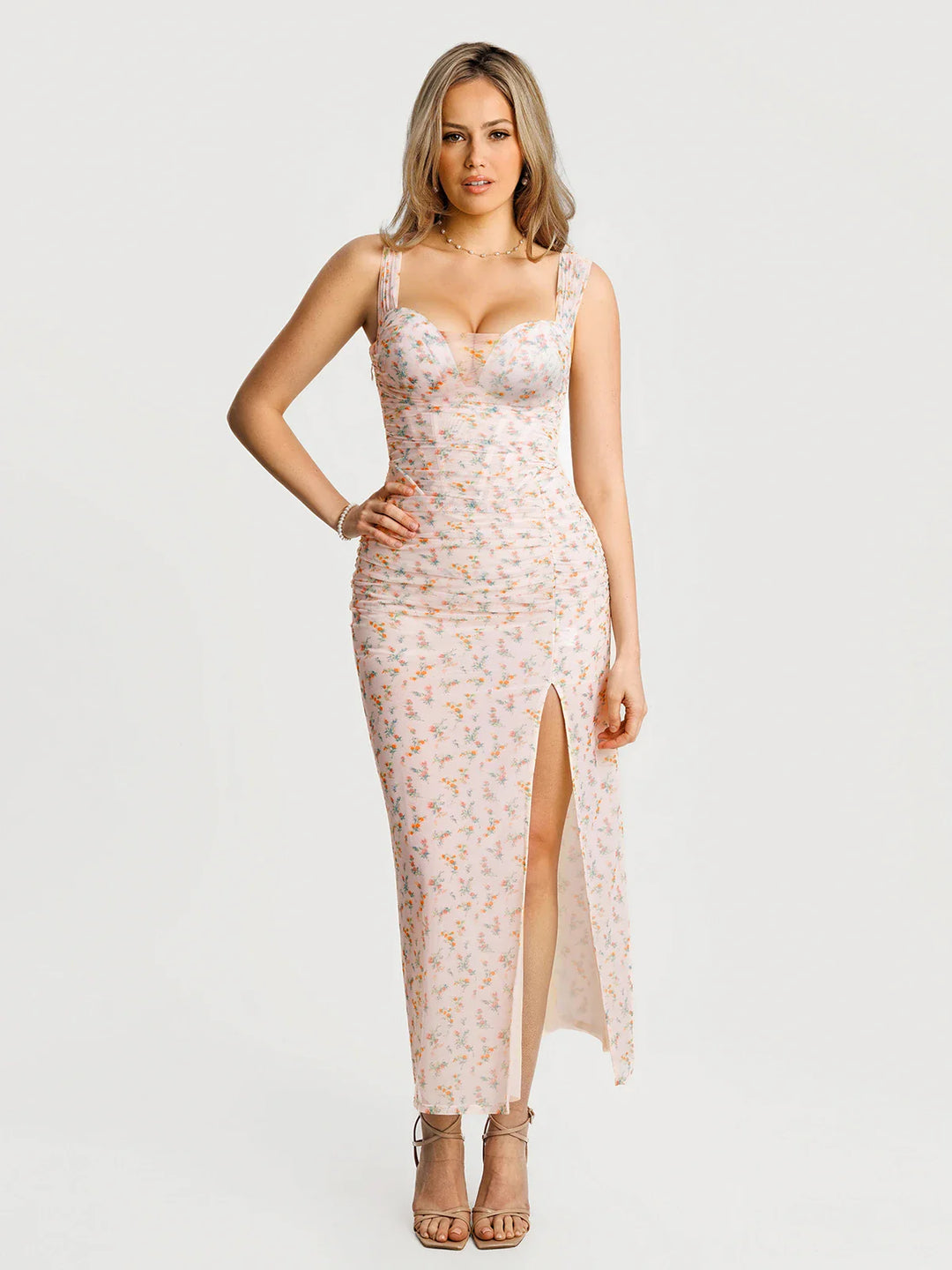 Popilush® Off-The-Shoulder Sculpting Floral Print Maxi Dress