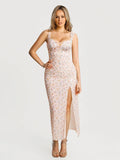 Popilush® Off-The-Shoulder Sculpting Floral Print Maxi Dress