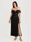 Popilush® Black Floral / XS Off-The-Shoulder Sculpting Floral Print Maxi Dress