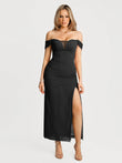 Popilush® Black / XS Off-The-Shoulder Sculpting Floral Print Maxi Dress