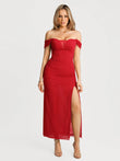 Popilush® Red / XS Off-The-Shoulder Sculpting Floral Print Maxi Dress