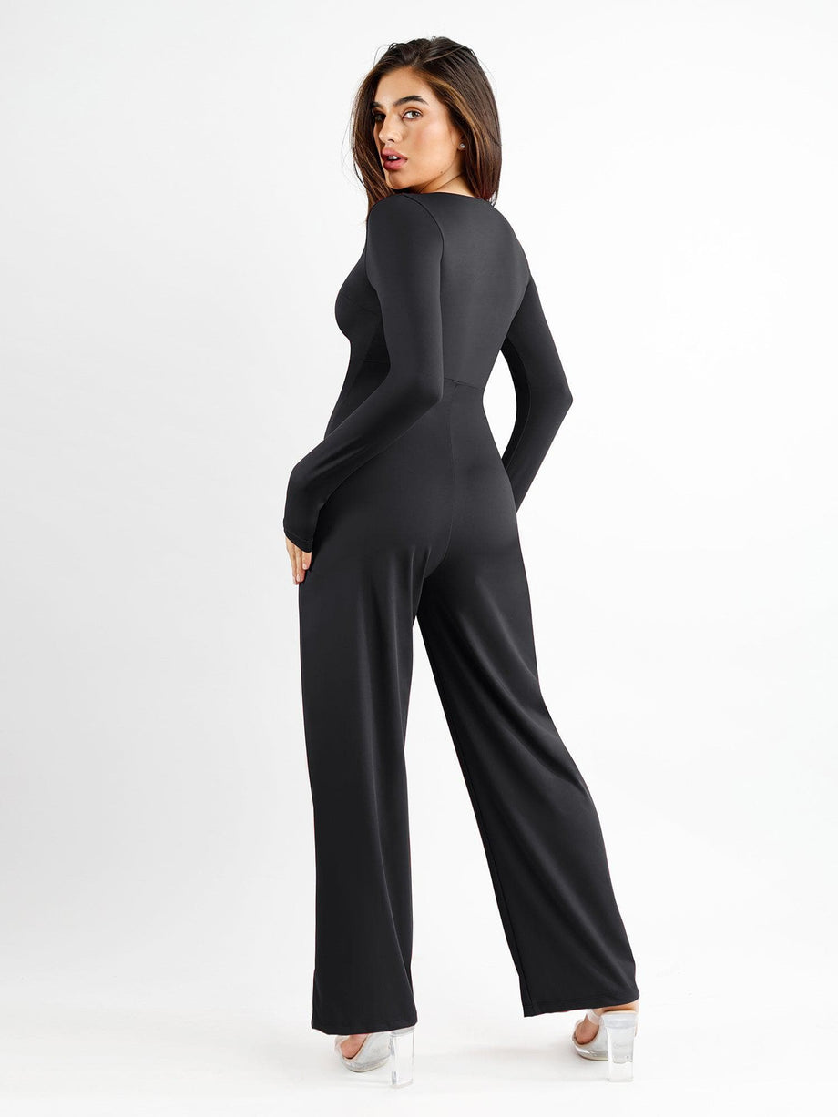 Shapewear Bodysuit For Women Tummy Control Zipper V Neck Long Sleeve  Rompers Catsuit Sport Jumpsuits For Women Summer B S 