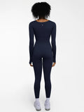 Popilush® Popilush Ribbed U Neck Built-in Bra Tummy Control Jumpsuit