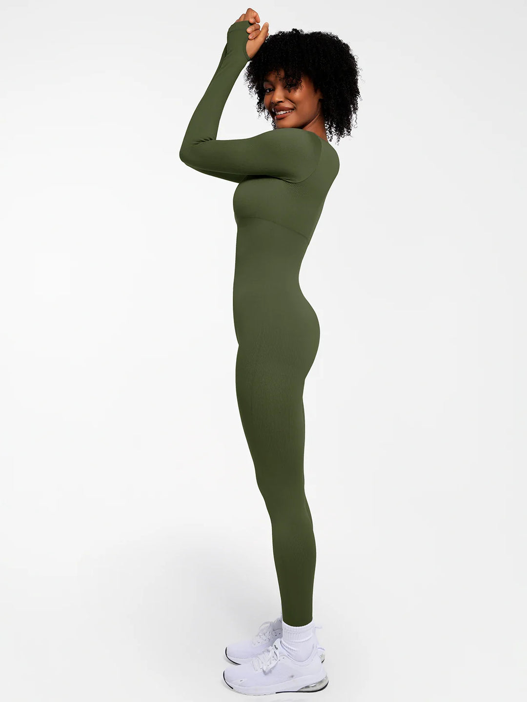 Popilush® Popilush Ribbed U Neck Built-in Bra Tummy Control Jumpsuit