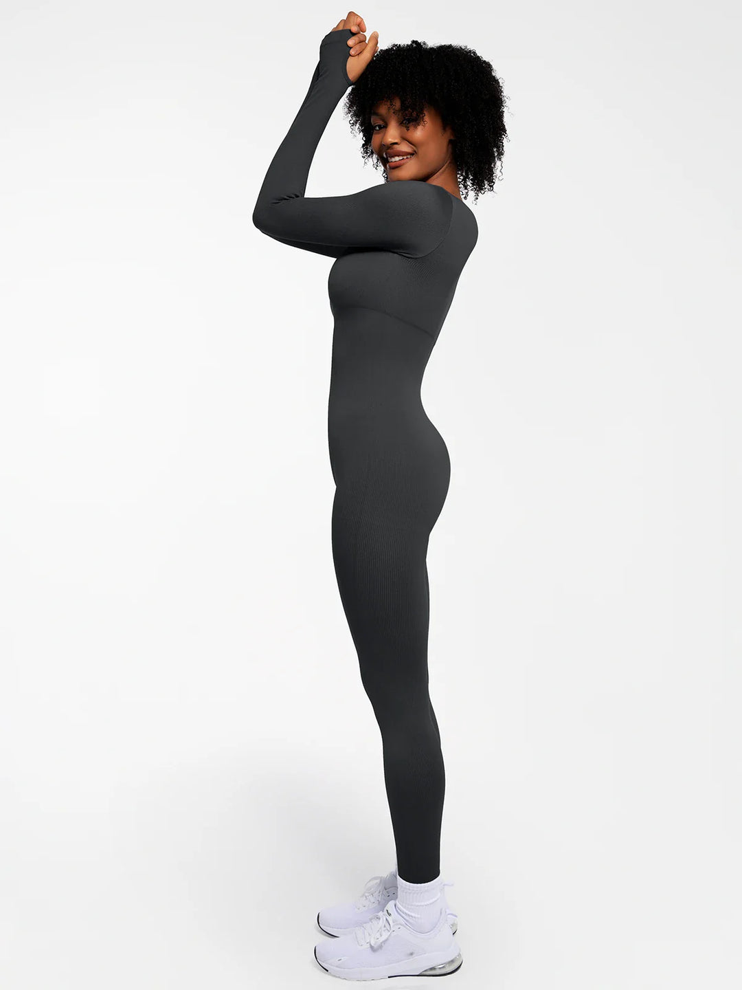 Popilush® Popilush Ribbed U Neck Built-in Bra Tummy Control Jumpsuit