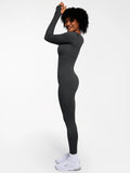 Popilush® Popilush Ribbed U Neck Built-in Bra Tummy Control Jumpsuit