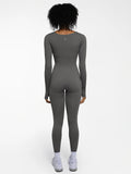 Popilush® Popilush Ribbed U Neck Built-in Bra Tummy Control Jumpsuit