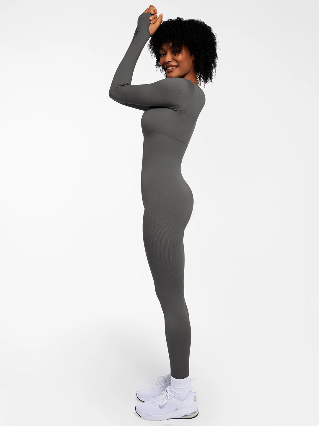 Popilush® Popilush Ribbed U Neck Built-in Bra Tummy Control Jumpsuit