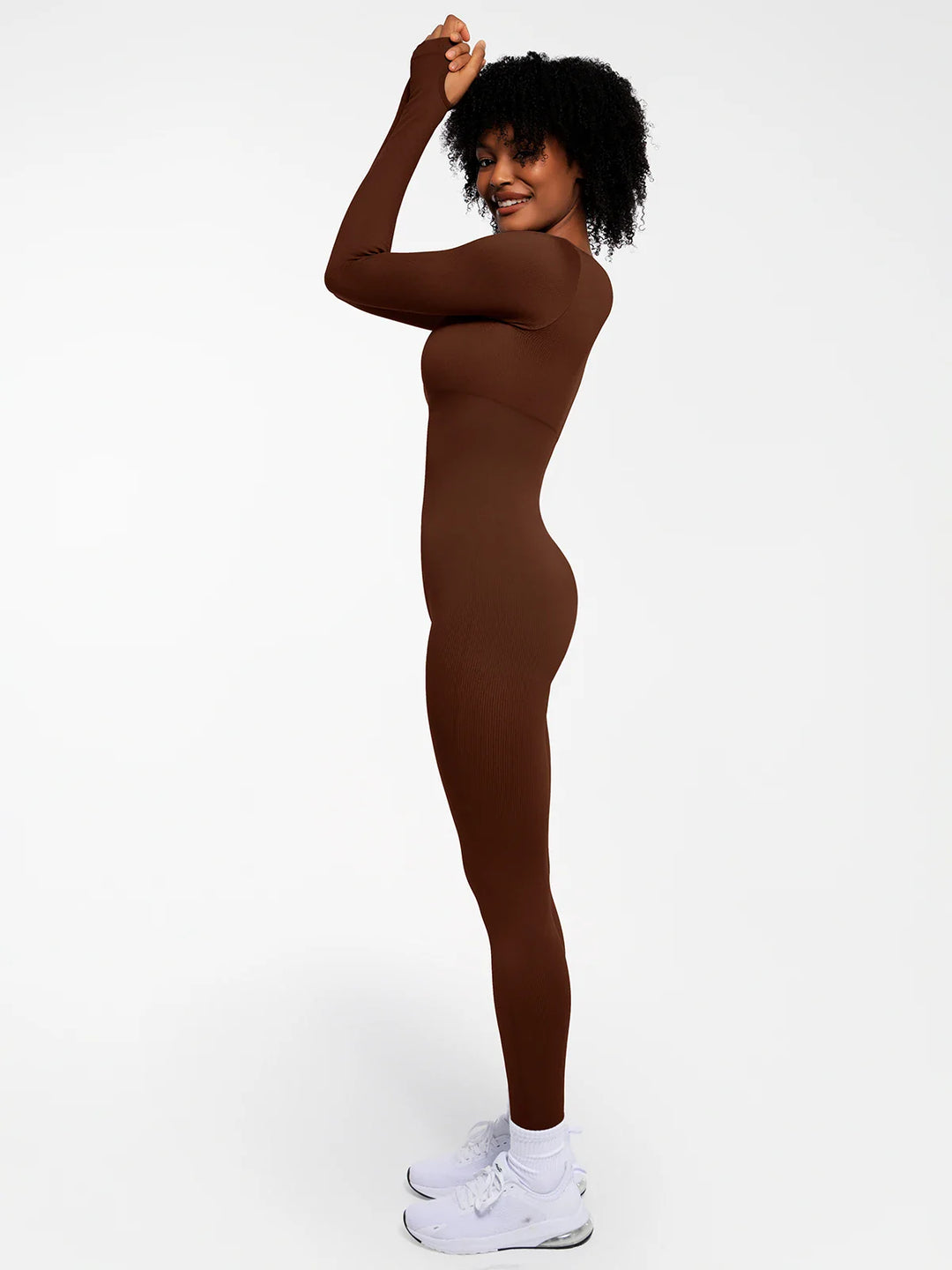 Popilush® Popilush Ribbed U Neck Built-in Bra Tummy Control Jumpsuit
