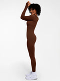 Popilush® Popilush Ribbed U Neck Built-in Bra Tummy Control Jumpsuit