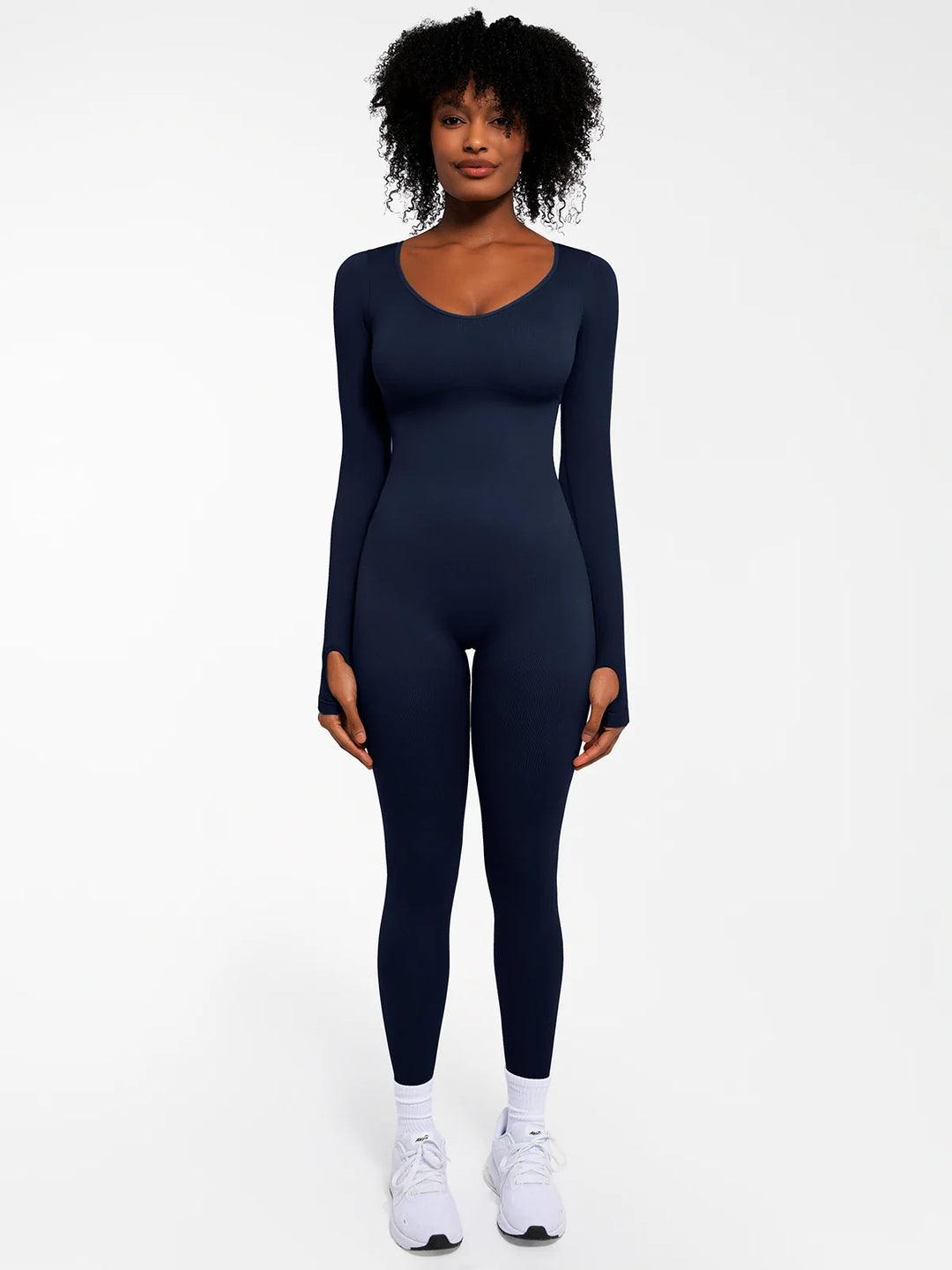 Popilush® Blue / XS Popilush Ribbed U Neck Built-in Bra Tummy Control Jumpsuit