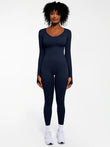 Popilush® Blue / XS Popilush Ribbed U Neck Built-in Bra Tummy Control Jumpsuit