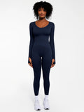 Popilush® Blue / XS Popilush Ribbed U Neck Built-in Bra Tummy Control Jumpsuit
