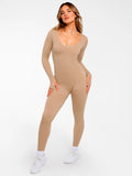 Popilush® Champagne / XS Popilush Ribbed U Neck Built-in Bra Tummy Control Jumpsuit
