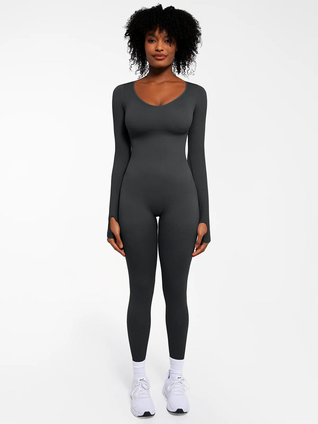 Popilush® Dark Grey / XS Popilush Ribbed U Neck Built-in Bra Tummy Control Jumpsuit