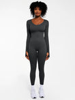 Popilush® Dark Grey / XS Popilush Ribbed U Neck Built-in Bra Tummy Control Jumpsuit
