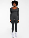 Popilush® Dark Grey / XS Popilush Ribbed U Neck Built-in Bra Tummy Control Jumpsuit