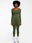 Popilush® Green / XS Popilush Ribbed U Neck Built-in Bra Tummy Control Jumpsuit