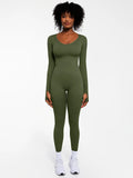 Popilush® Green / XS Popilush Ribbed U Neck Built-in Bra Tummy Control Jumpsuit