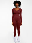 Popilush® Jujube Red / XS Popilush Ribbed U Neck Built-in Bra Tummy Control Jumpsuit