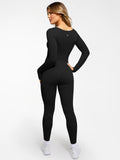 Popilush® Popilush Ribbed U Neck Jumpsuit Built-in Bra Tummy Control