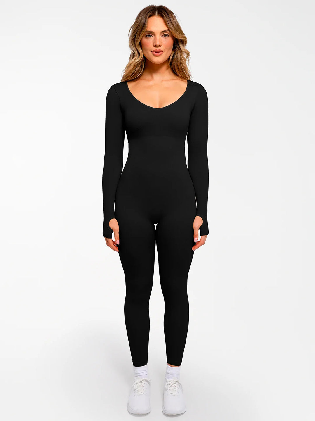 Popilush® Mocca / XS Popilush Ribbed U Neck Jumpsuit Built-in Bra Tummy Control