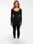 Popilush® Mocca / XS Popilush Ribbed U Neck Jumpsuit Built-in Bra Tummy Control