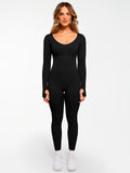 Popilush® Mocca / XS Popilush Ribbed U Neck Jumpsuit Built-in Bra Tummy Control