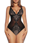 Popilush® Black / S Popilush V Neck Tummy Control Low Back Thong Bodysuit