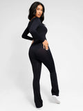 Popilush® Popilush Wide Leg Long Sleeve Built-in Bra Jumpsuit