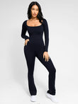 Popilush® Black / XS/S Popilush Wide Leg Long Sleeve Built-in Bra Jumpsuit