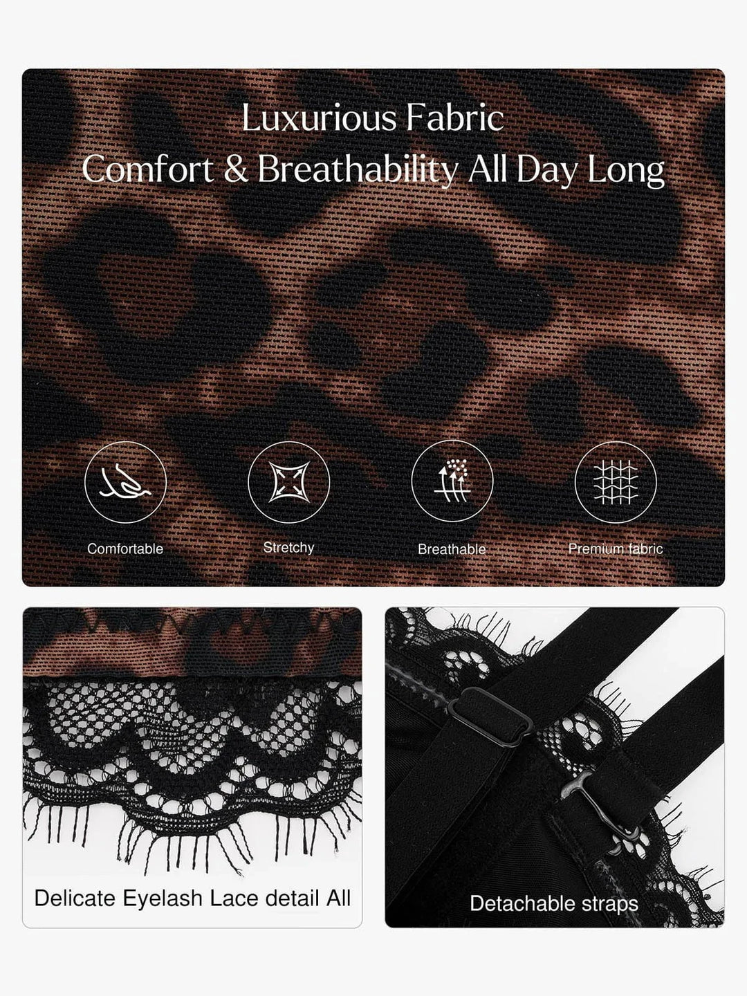 Popilush® Popilush X Angela Shapewear Sculpting Leopard Mesh Detachable Strap Corset Top