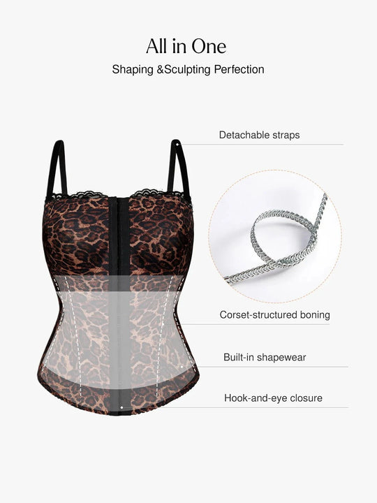 Popilush® Popilush X Angela Shapewear Sculpting Leopard Mesh Detachable Strap Corset Top