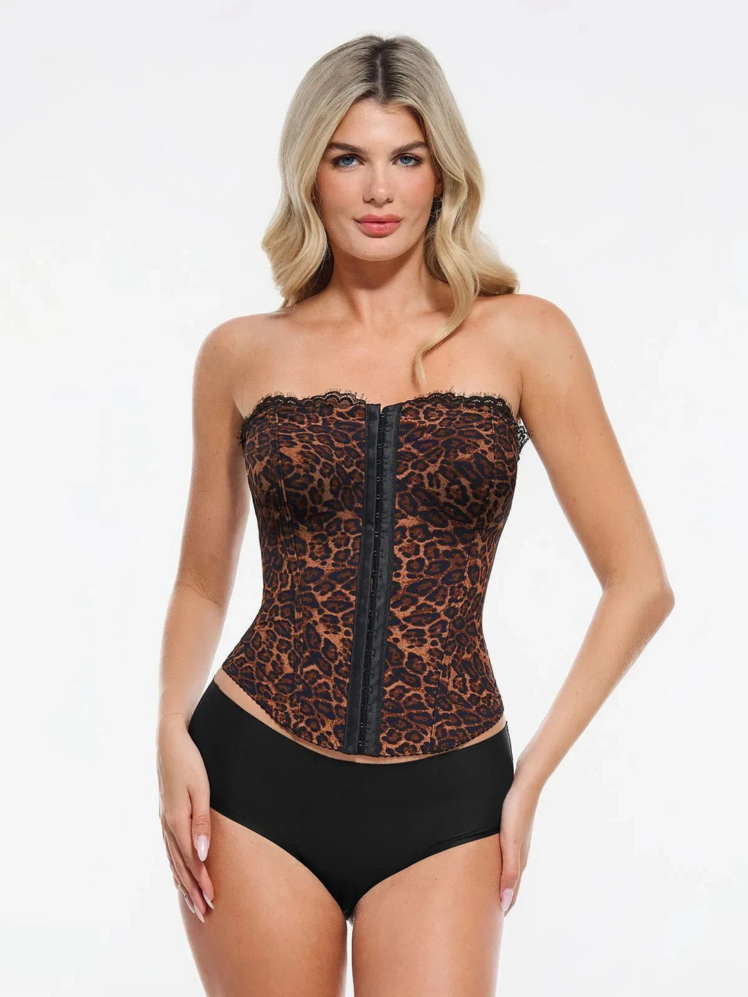 Popilush® Popilush X Angela Shapewear Sculpting Leopard Mesh Detachable Strap Corset Top