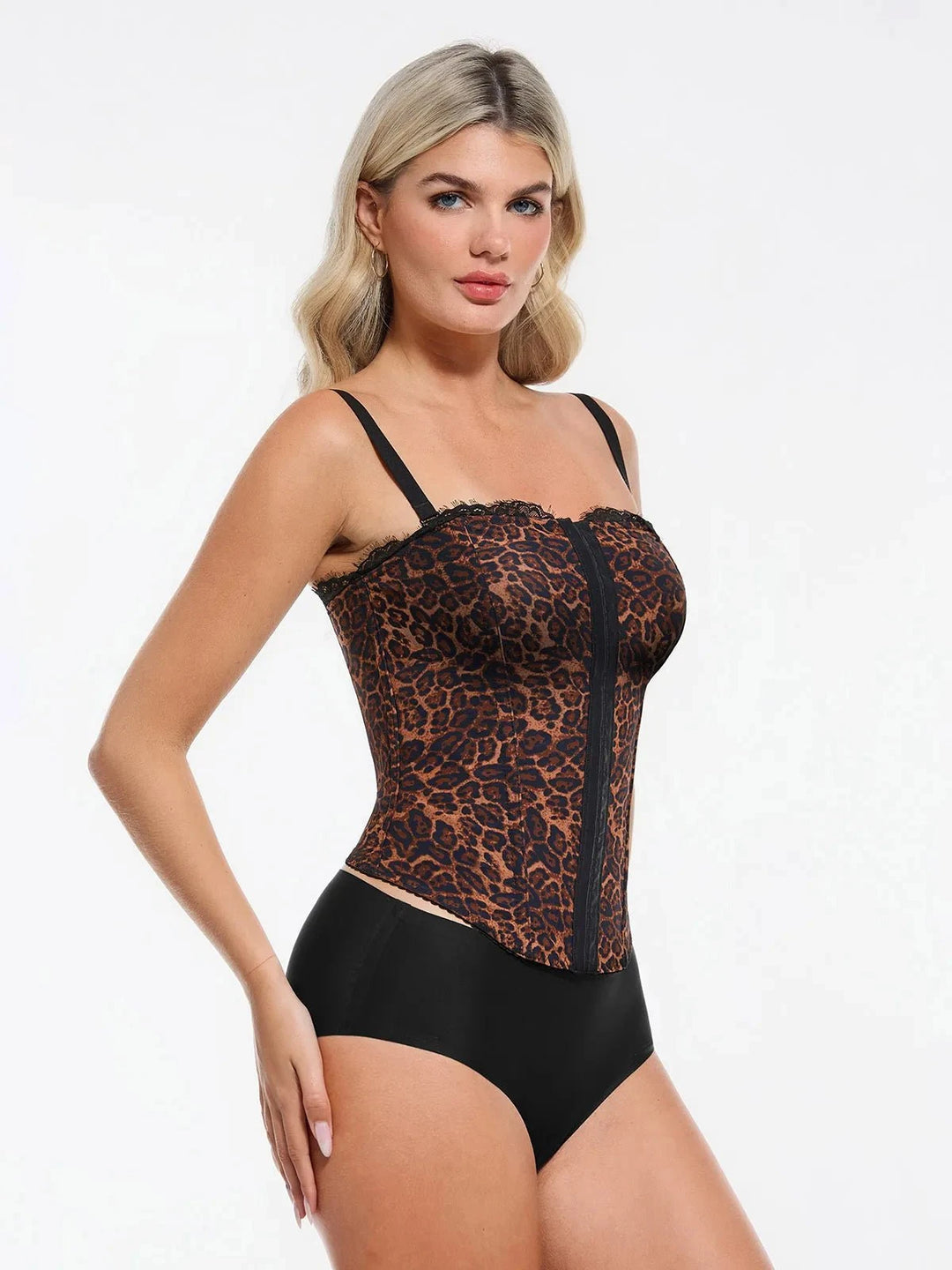 Popilush® Popilush X Angela Shapewear Sculpting Leopard Mesh Detachable Strap Corset Top