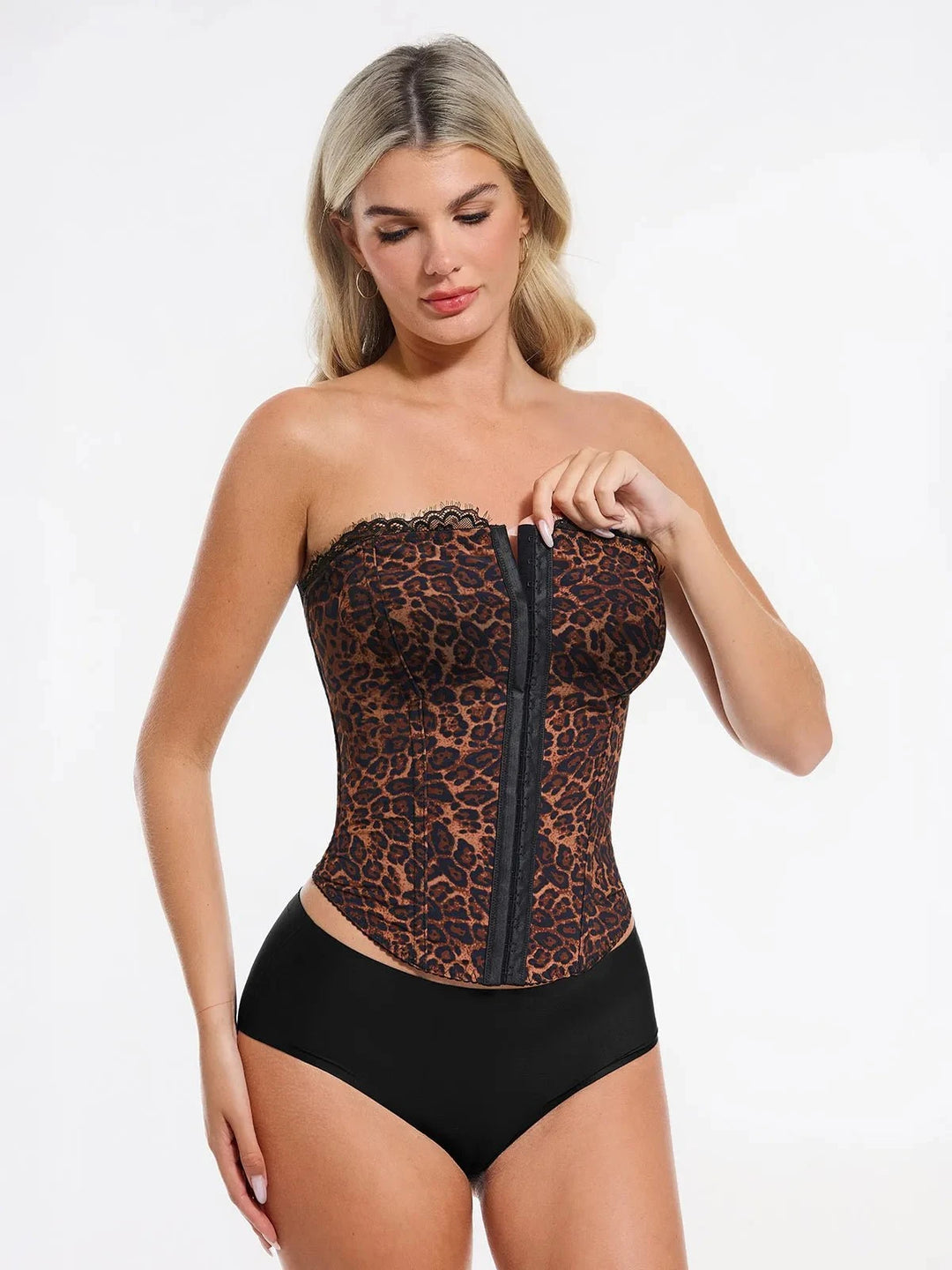 Popilush® Popilush X Angela Shapewear Sculpting Leopard Mesh Detachable Strap Corset Top