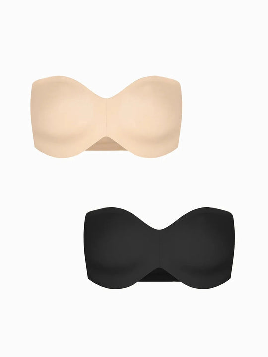 Popilush® Strapless Bra Skin+Black / 36C Push-Up Unlined Underwire Strapless Bra Bundle