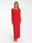 Red shapewear dress with mesh overlay, designed by Popilush®, offers elegant shaping